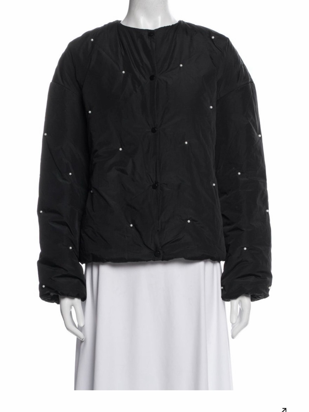 Sleeper Black Quilted Pearl-Stud Puffer Jacket